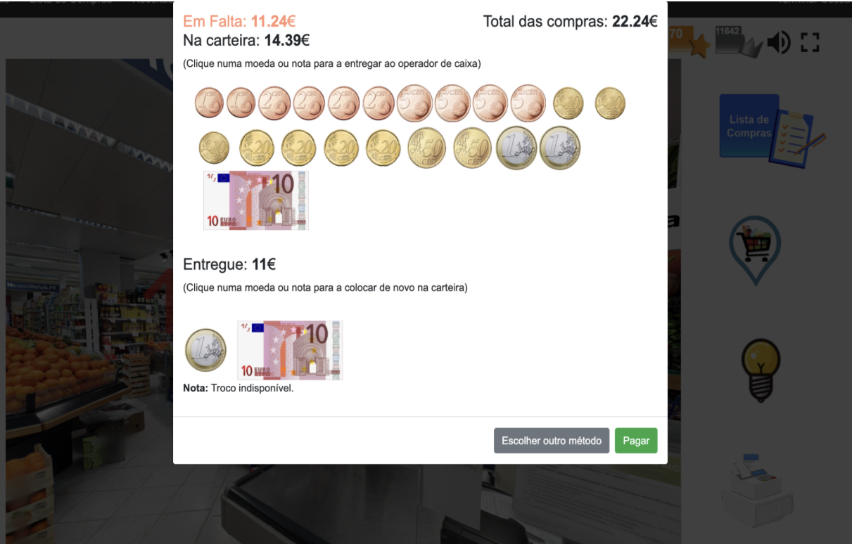 Option to pay with virtual money.